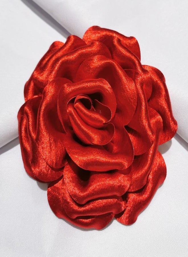 Backgarden Satin 6" Large Red Flower Hair Clip Pin Brooch for Flamenco Spanish Bull Mexican Dance Performance Music Party Photography (Red) - Image 2